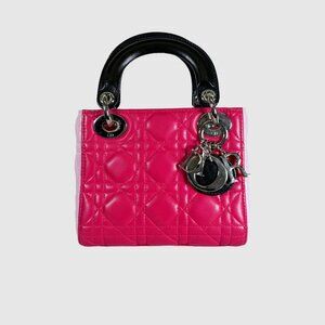 Christian Dior Tri Color Lambskin Cannage Mini Lady Dior - With Shoulder Strap